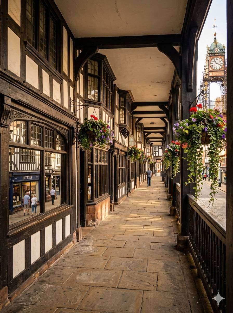 Chester historic city centre with Tudor buildings