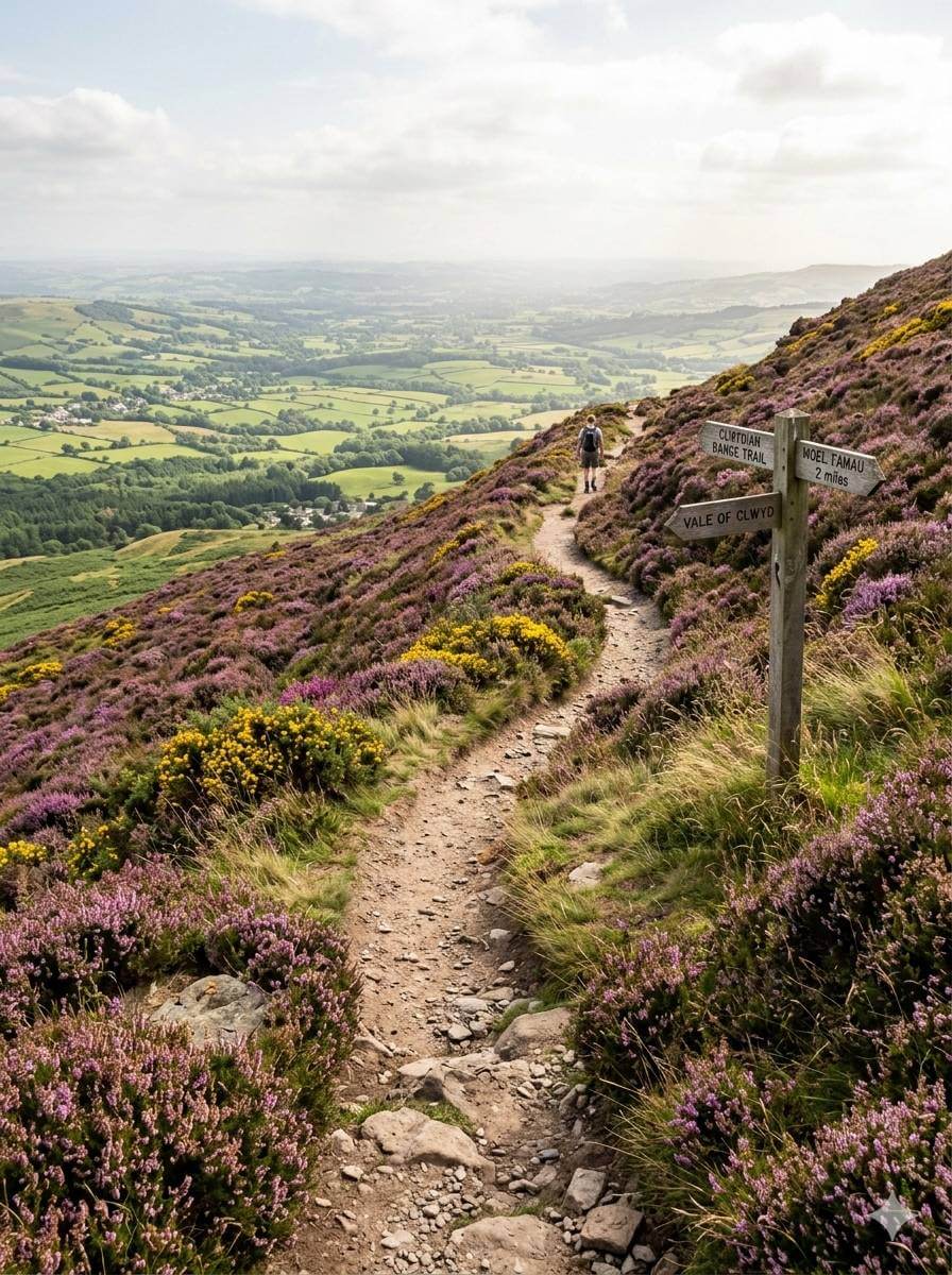 Green valley walking trail in the Clwydian Range