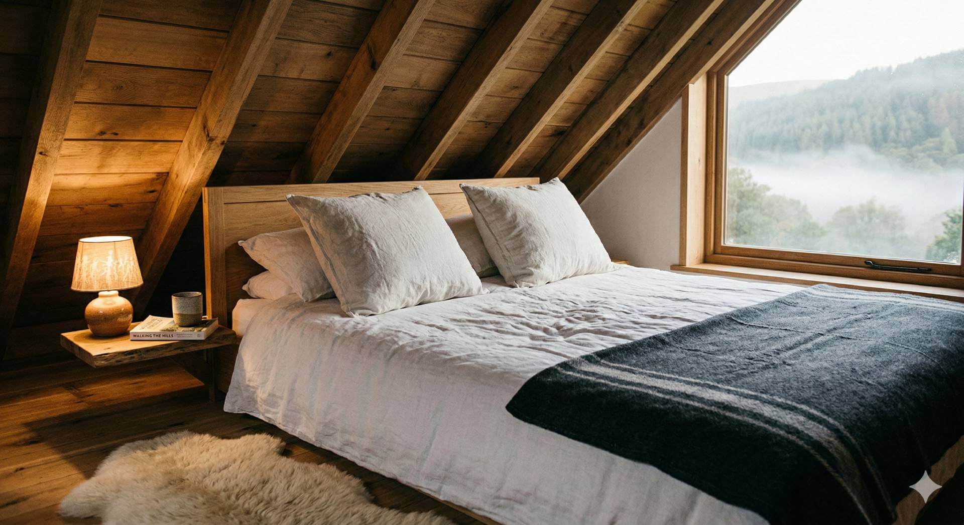 King-size bedroom with valley views